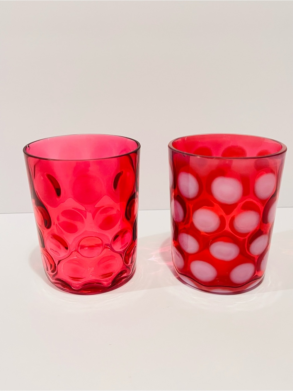 Vintage Fenton Cranberry Opalescent Glass Tumblers Set of 2